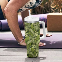 Olive Green Monstera Tumbler With Handle Polynesian Tribal Pattern LT01 - Polynesian Pride