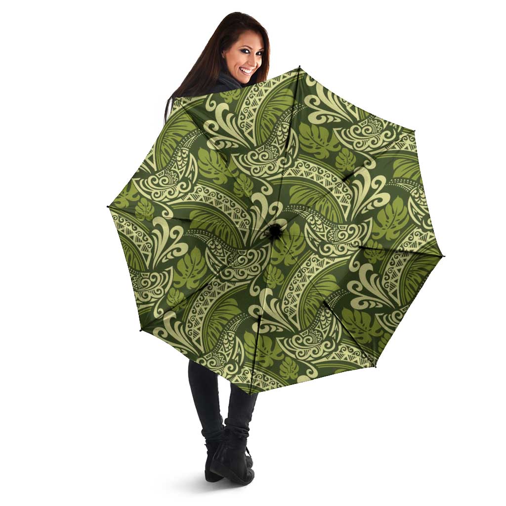 Olive Green Monstera Umbrella Polynesian Tribal Pattern LT01 - Polynesian Pride