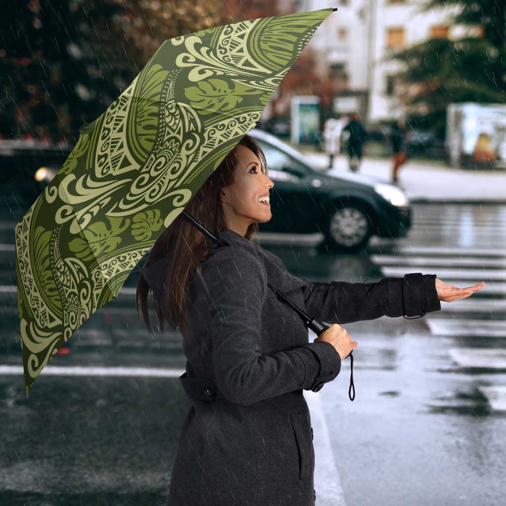 Olive Green Monstera Umbrella Polynesian Tribal Pattern LT01 - Polynesian Pride