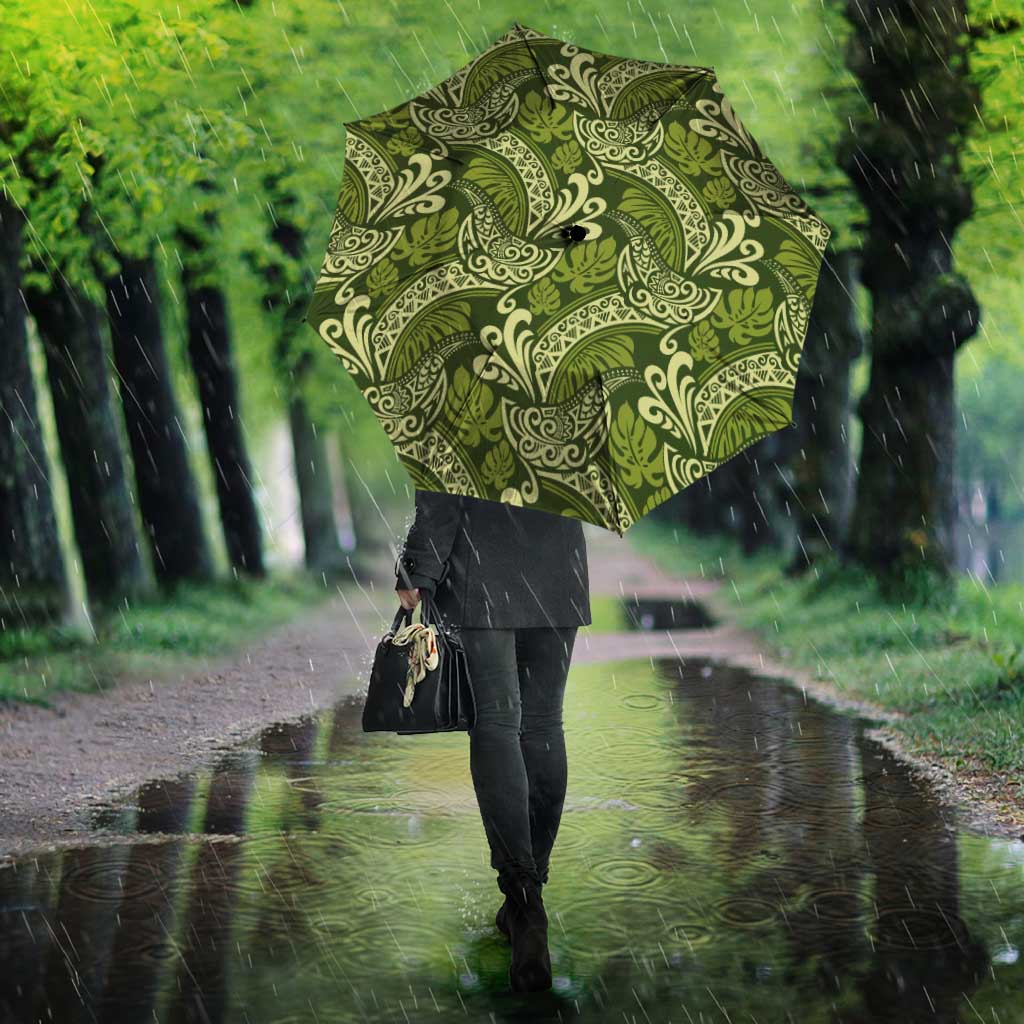 Olive Green Monstera Umbrella Polynesian Tribal Pattern LT01 - Polynesian Pride
