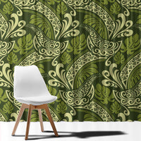 Olive Green Monstera Window Curtain Polynesian Tribal Pattern LT01 - Polynesian Pride