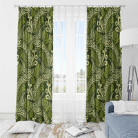 Olive Green Monstera Window Curtain Polynesian Tribal Pattern LT01 - Polynesian Pride