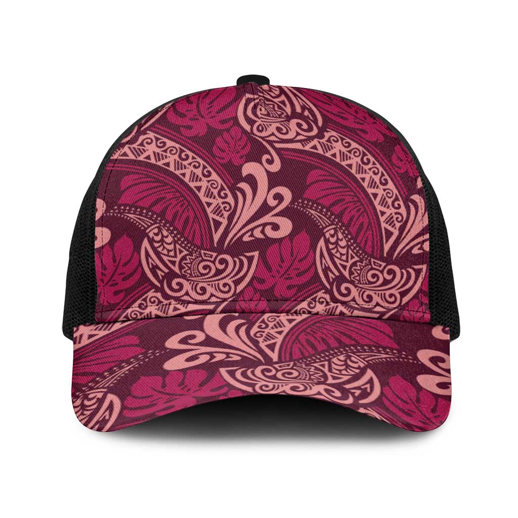 Sweet Pink Monstera Baseball Net Cap Polynesian Tribal Pattern LT01 One Size Black Pink - Polynesian Pride