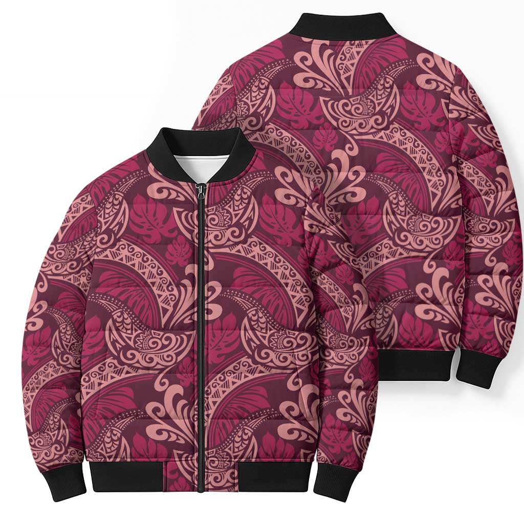 Sweet Pink Monstera Bomber Puffer Jacket Polynesian Tribal Pattern LT01 - Polynesian Pride
