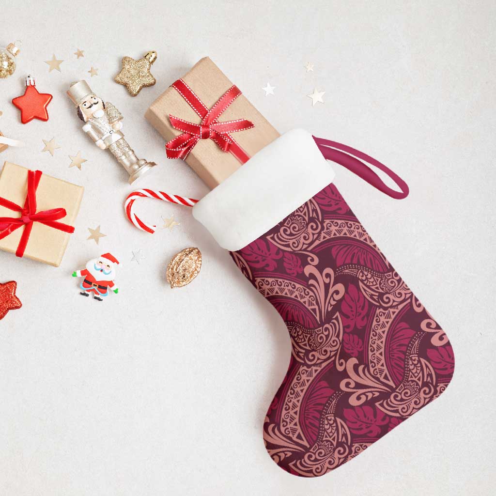 Sweet Pink Monstera Christmas Stocking Polynesian Tribal Pattern LT01 - Polynesian Pride