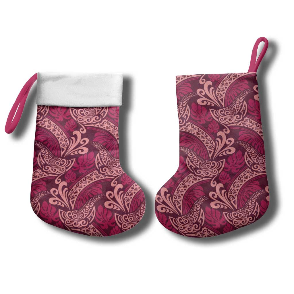 Sweet Pink Monstera Christmas Stocking Polynesian Tribal Pattern LT01 - Polynesian Pride