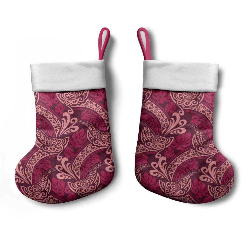 Sweet Pink Monstera Christmas Stocking Polynesian Tribal Pattern LT01 - Polynesian Pride