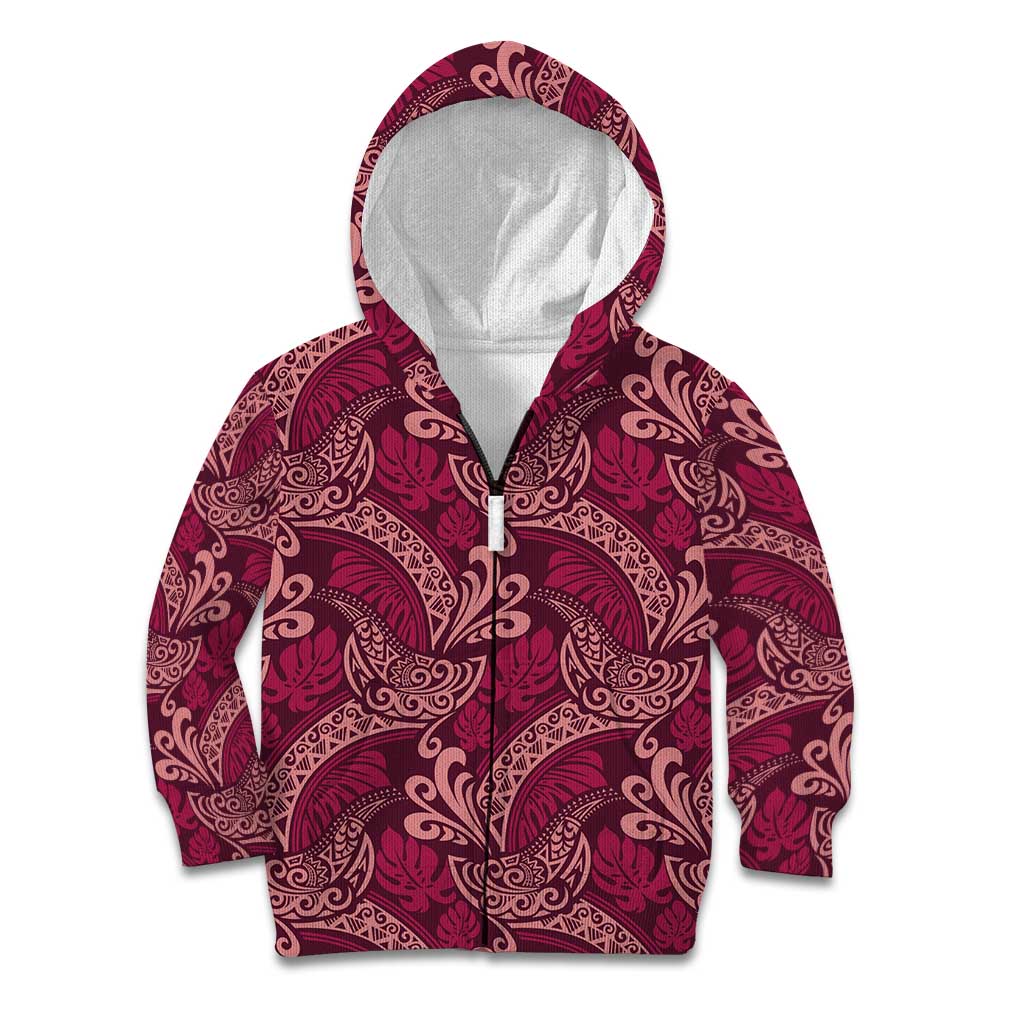 Sweet Pink Monstera Kid Hoodie Polynesian Tribal Pattern LT01 Zip Hoodie Pink - Polynesian Pride