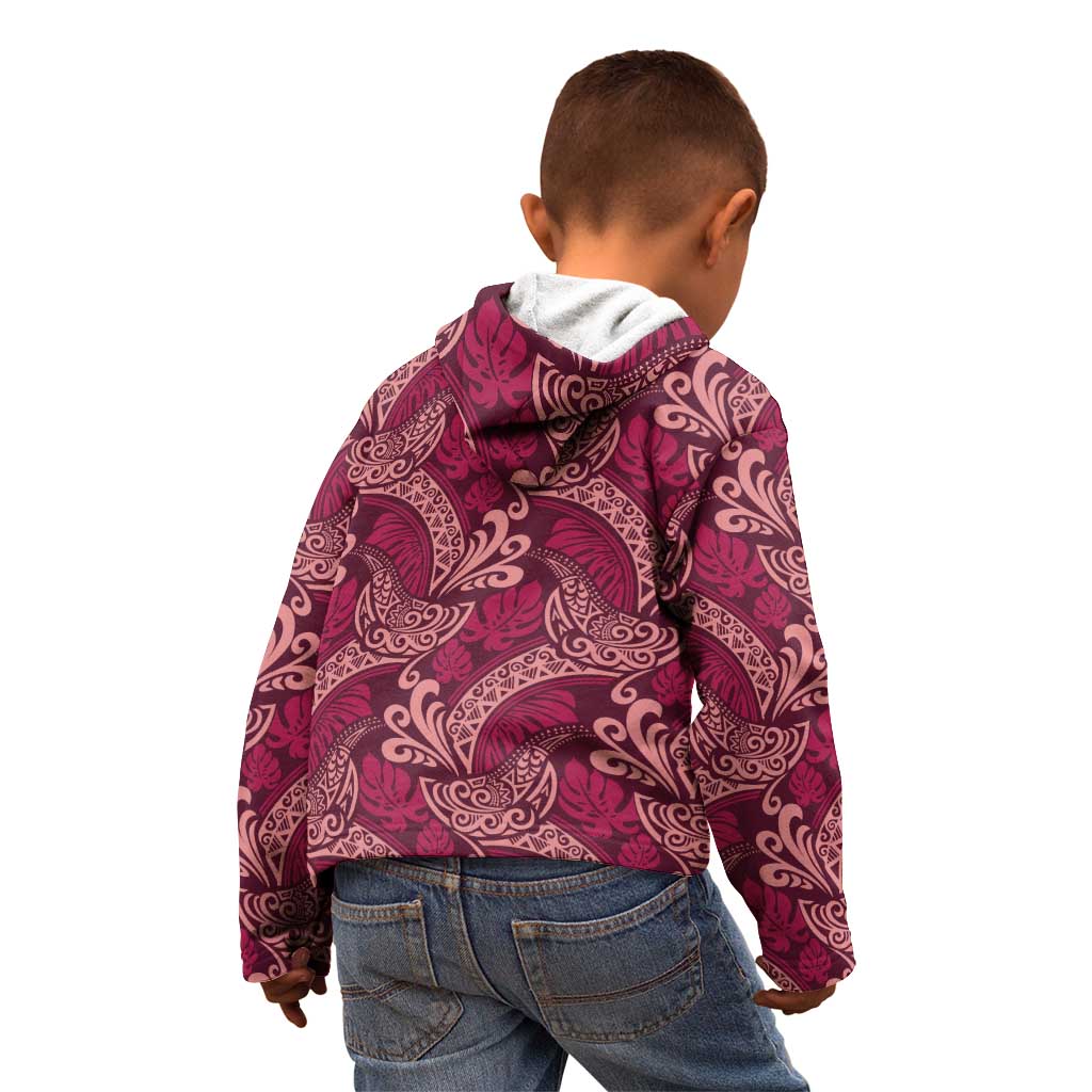 Sweet Pink Monstera Kid Hoodie Polynesian Tribal Pattern LT01 - Polynesian Pride