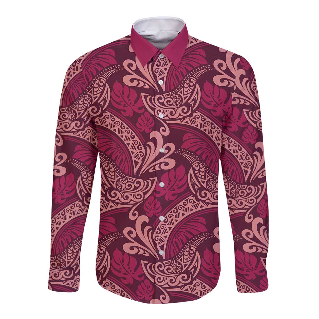 Sweet Pink Monstera Long Sleeve Button Shirt Polynesian Tribal Pattern LT01 Unisex Pink - Polynesian Pride