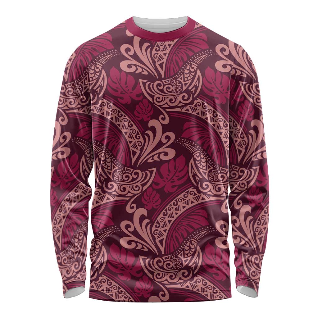 Sweet Pink Monstera Long Sleeve Shirt Polynesian Tribal Pattern LT01 Unisex Pink - Polynesian Pride