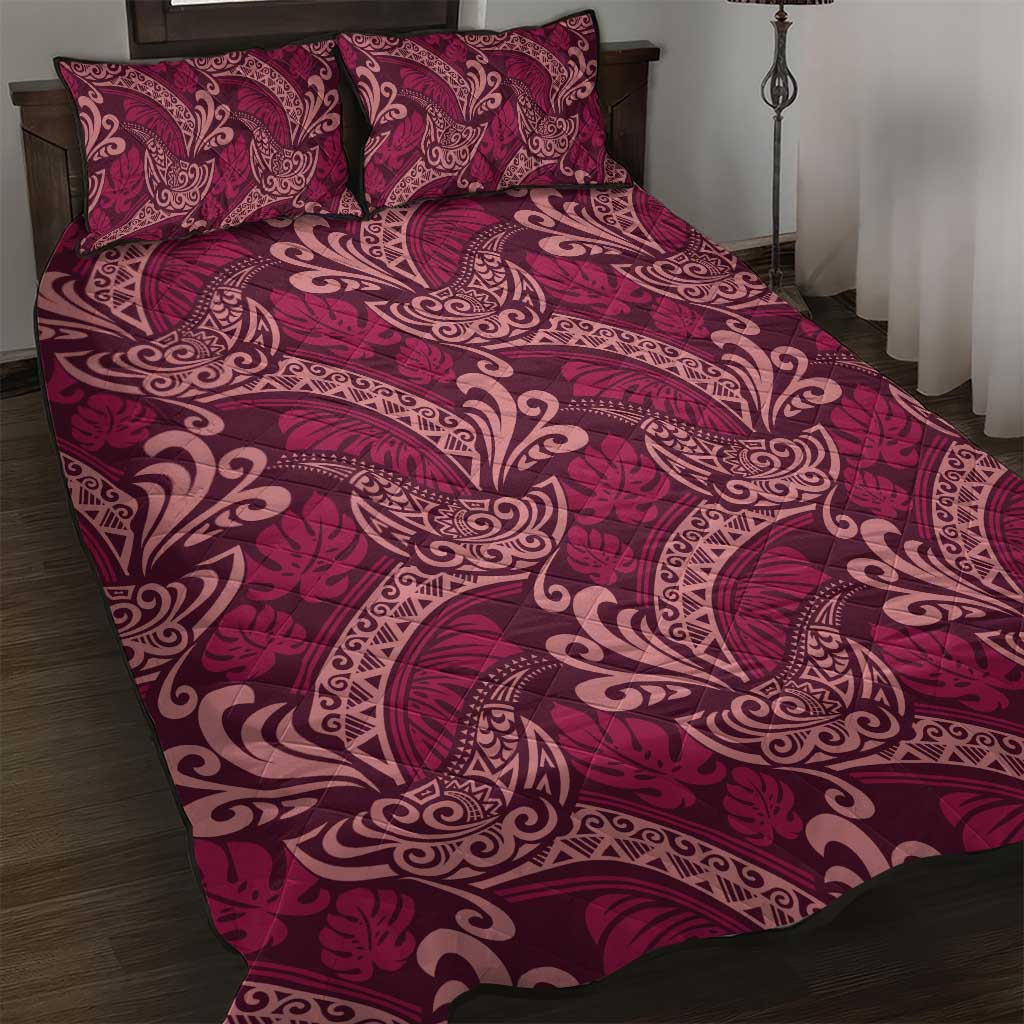 Sweet Pink Monstera Quilt Bed Set Polynesian Tribal Pattern LT01 Pink - Polynesian Pride