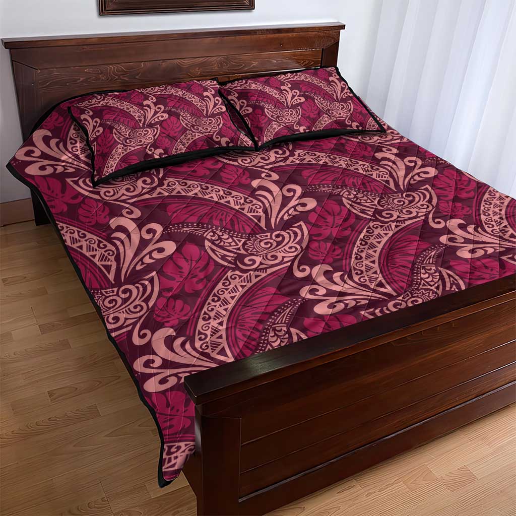Sweet Pink Monstera Quilt Bed Set Polynesian Tribal Pattern LT01 - Polynesian Pride