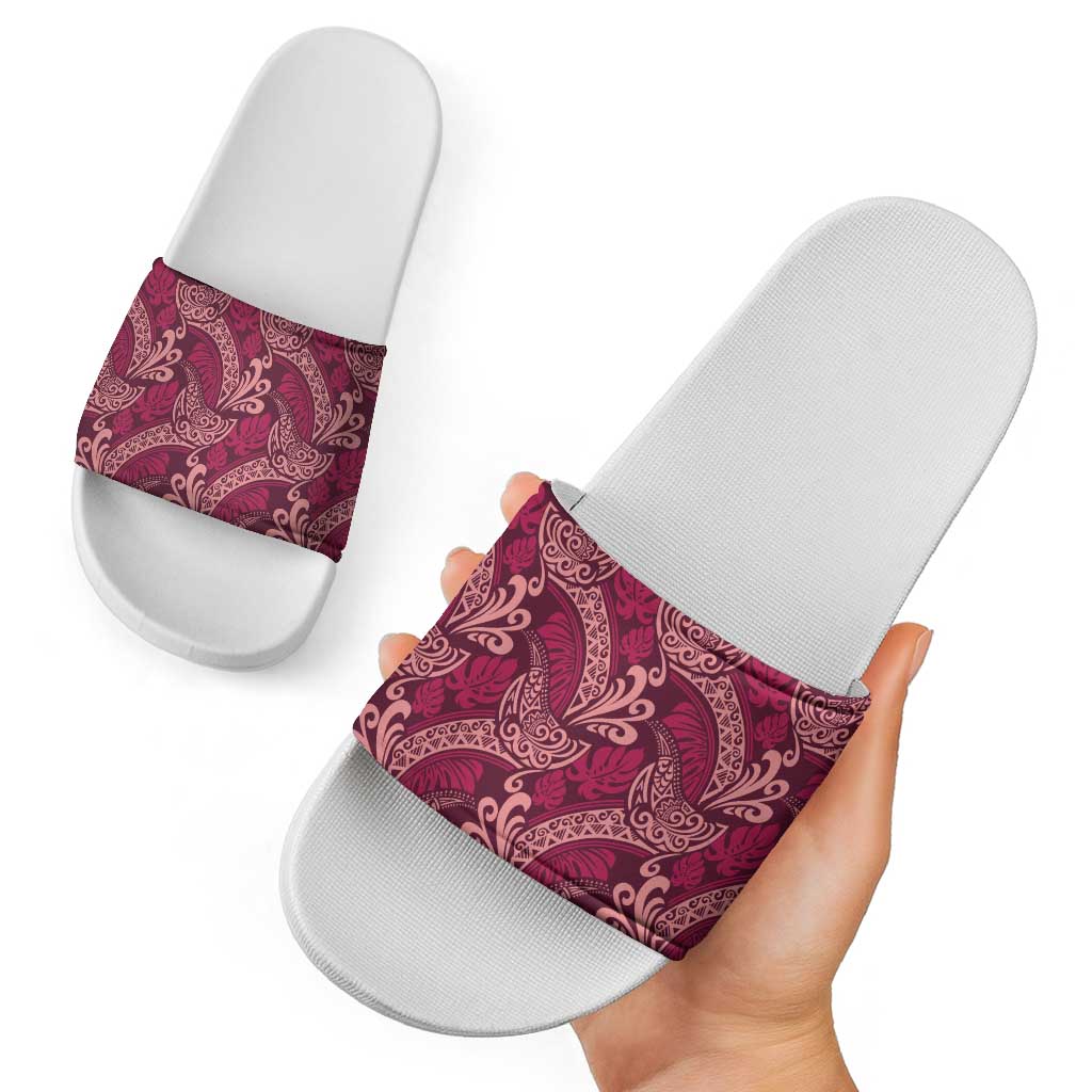 Sweet Pink Monstera Slide Sandals Polynesian Tribal Pattern LT01 - Polynesian Pride