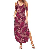 Sweet Pink Monstera Summer Maxi Dress Polynesian Tribal Pattern LT01 Women Pink - Polynesian Pride