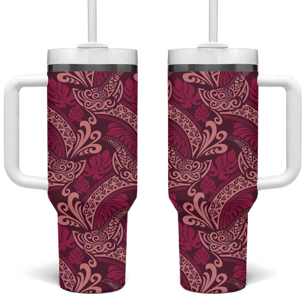 Sweet Pink Monstera Tumbler With Handle Polynesian Tribal Pattern LT01 One Size: 40 oz Pink - Polynesian Pride