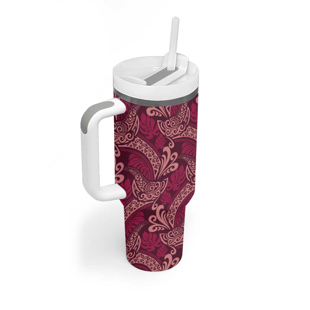 Sweet Pink Monstera Tumbler With Handle Polynesian Tribal Pattern LT01 - Polynesian Pride