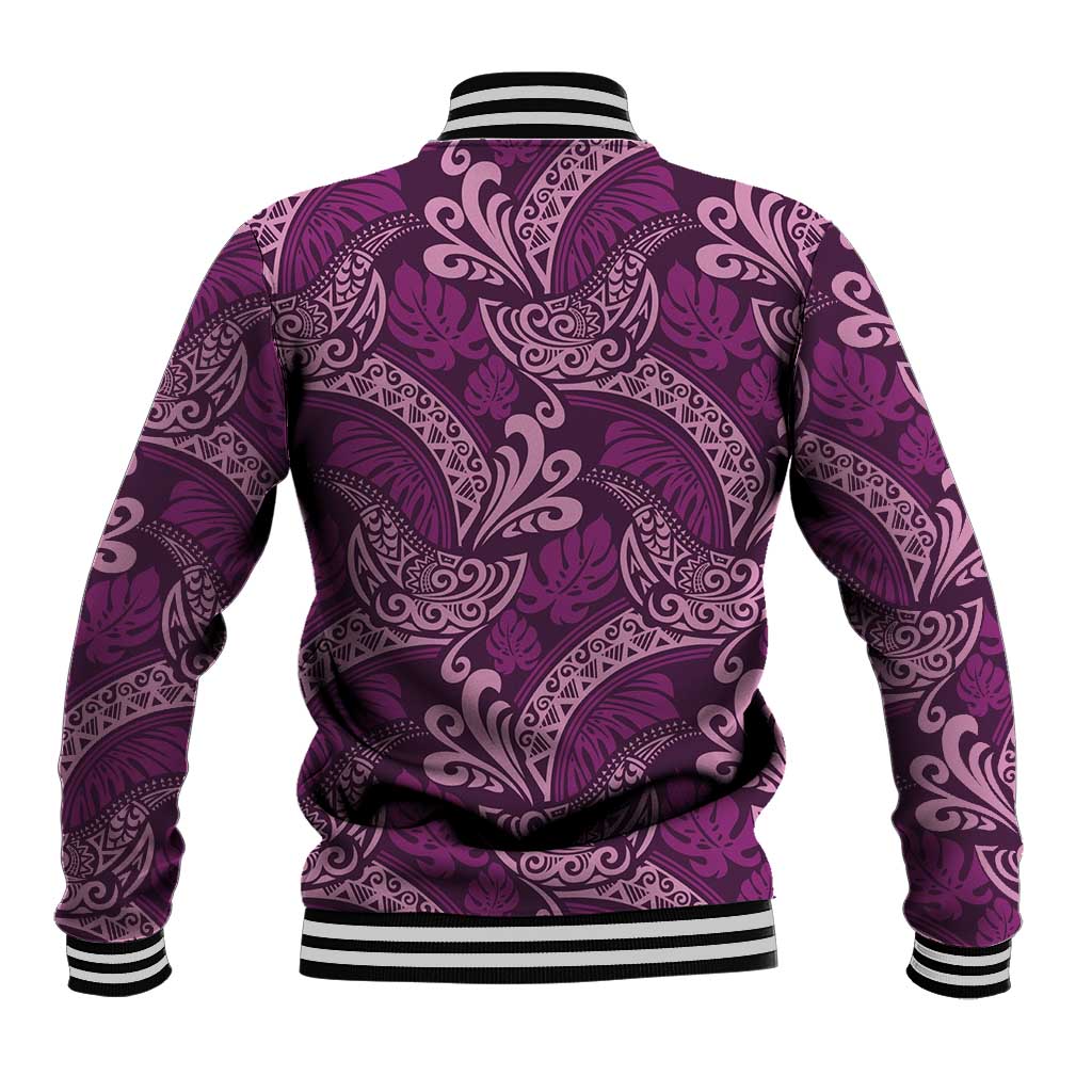 Royal Purple Monstera Baseball Jacket Polynesian Tribal Pattern LT01 - Polynesian Pride