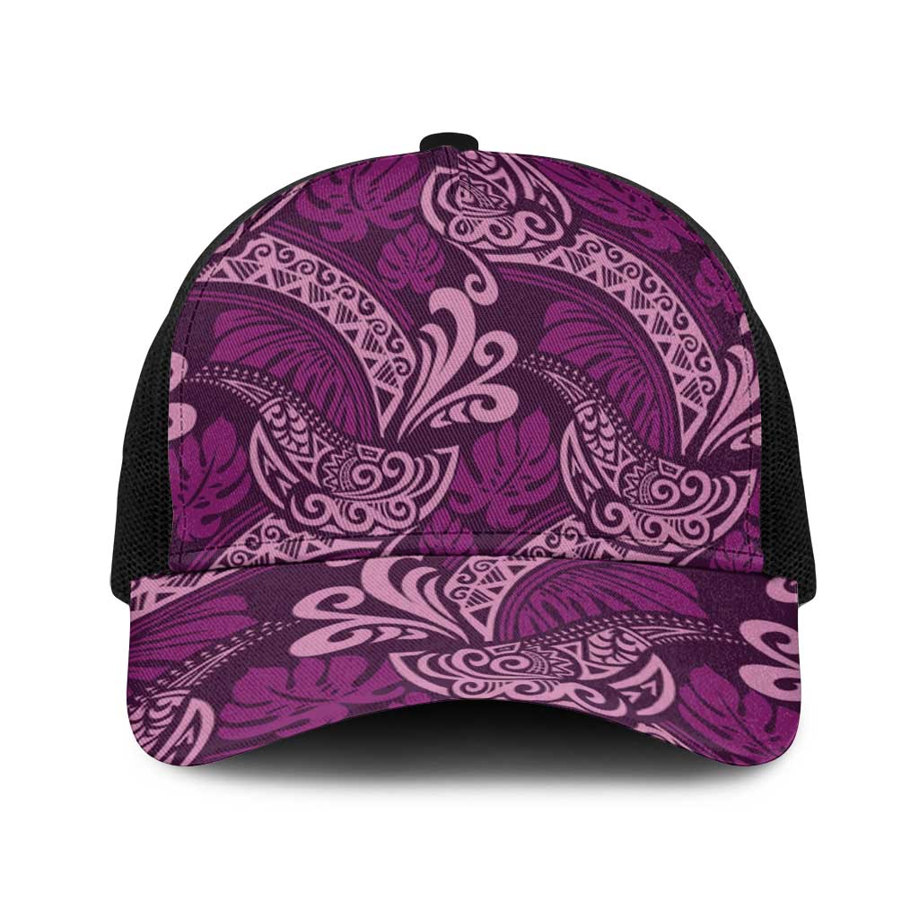 Royal Purple Monstera Baseball Net Cap Polynesian Tribal Pattern LT01 One Size Black Purple - Polynesian Pride