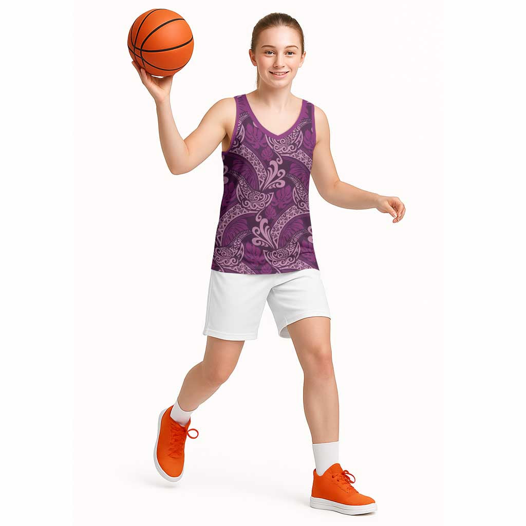 Royal Purple Monstera Basketball Jersey Polynesian Tribal Pattern LT01 - Polynesian Pride