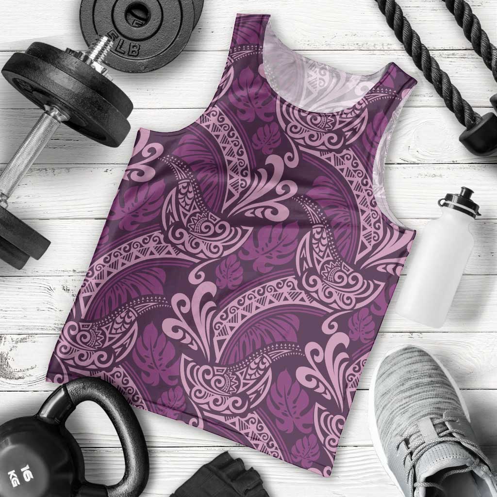 Royal Purple Monstera Men Tank Top Polynesian Tribal Pattern LT01 - Polynesian Pride