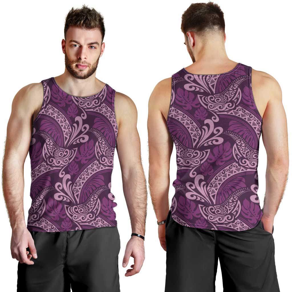 Royal Purple Monstera Men Tank Top Polynesian Tribal Pattern LT01 - Polynesian Pride