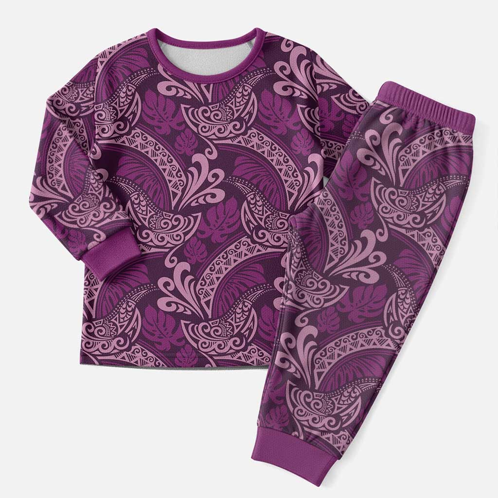 Royal Purple Monstera Christmas Pajama Set Polynesian Tribal Pattern LT01 Men Purple - Polynesian Pride
