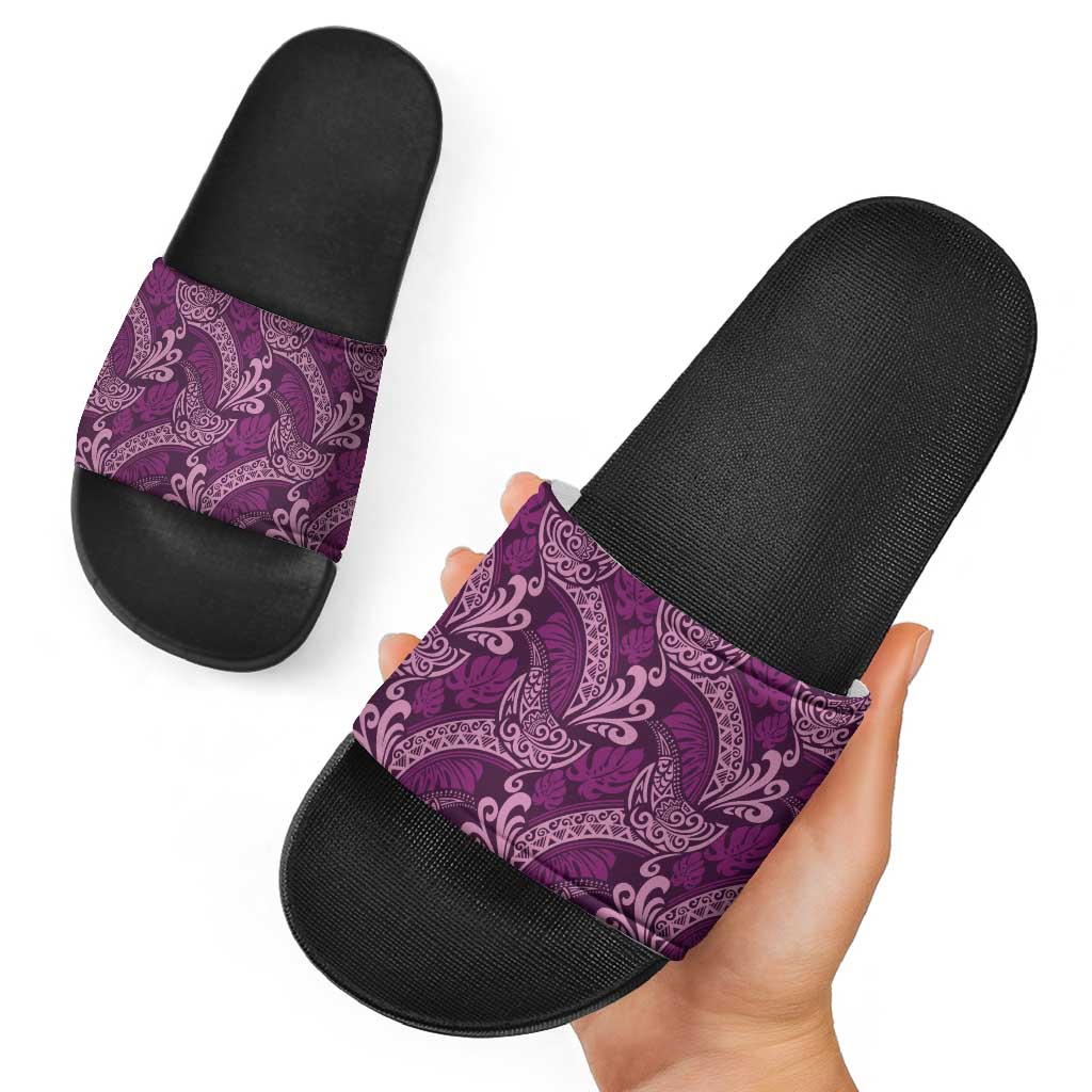 Royal Purple Monstera Slide Sandals Polynesian Tribal Pattern LT01 - Polynesian Pride