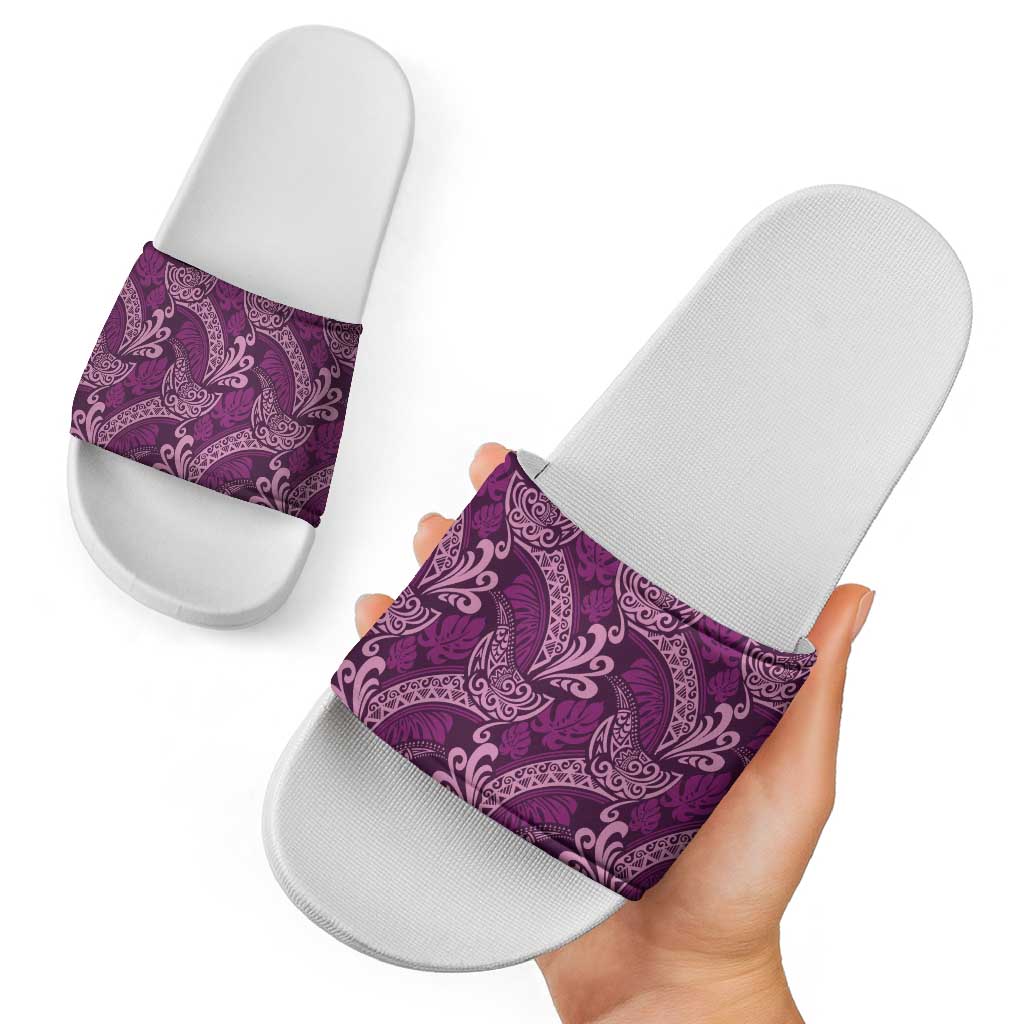 Royal Purple Monstera Slide Sandals Polynesian Tribal Pattern LT01 - Polynesian Pride