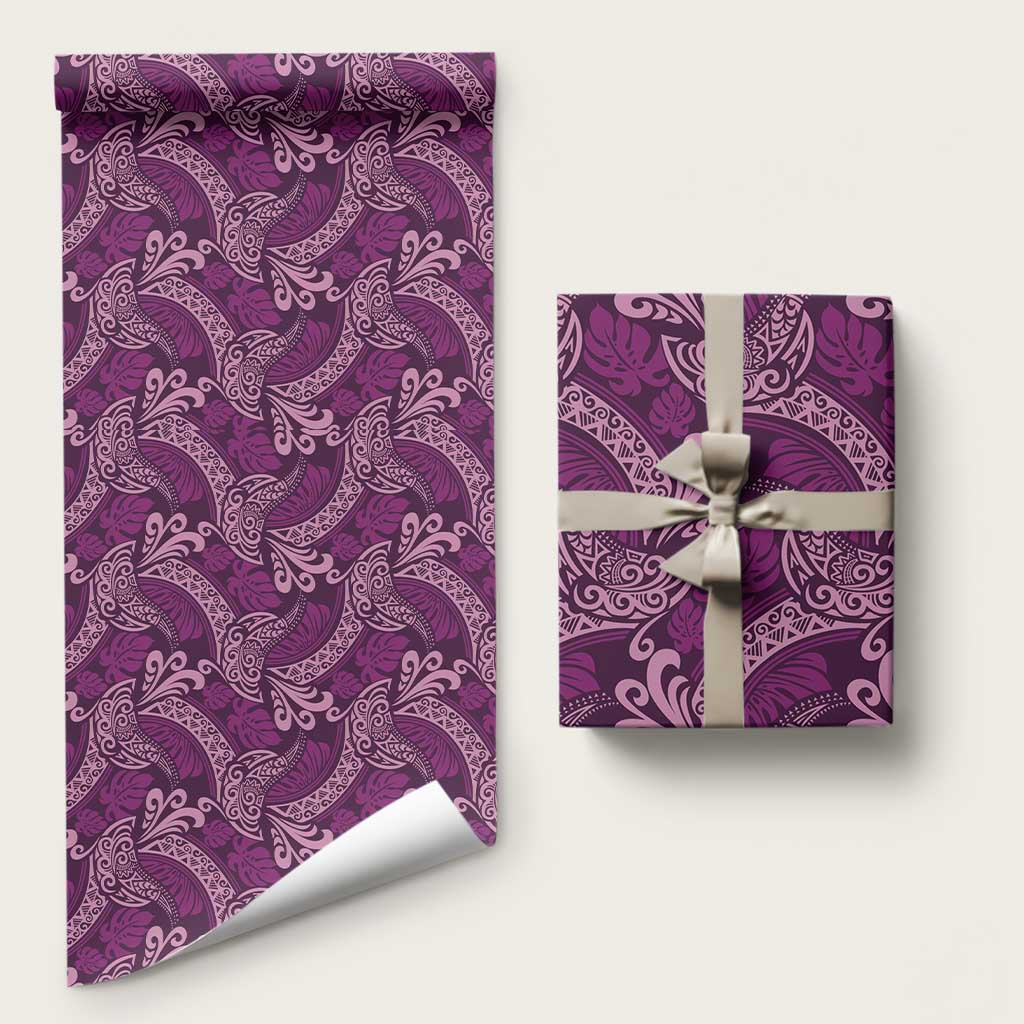 Royal Purple Monstera Wrapping Paper Polynesian Tribal Pattern LT01 58" × 23" Purple - Polynesian Pride