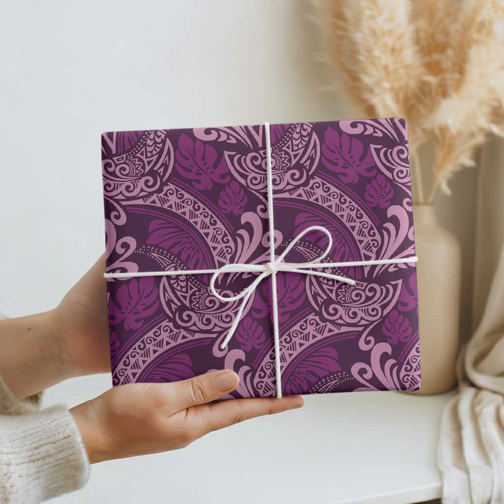 Royal Purple Monstera Wrapping Paper Polynesian Tribal Pattern LT01 - Polynesian Pride
