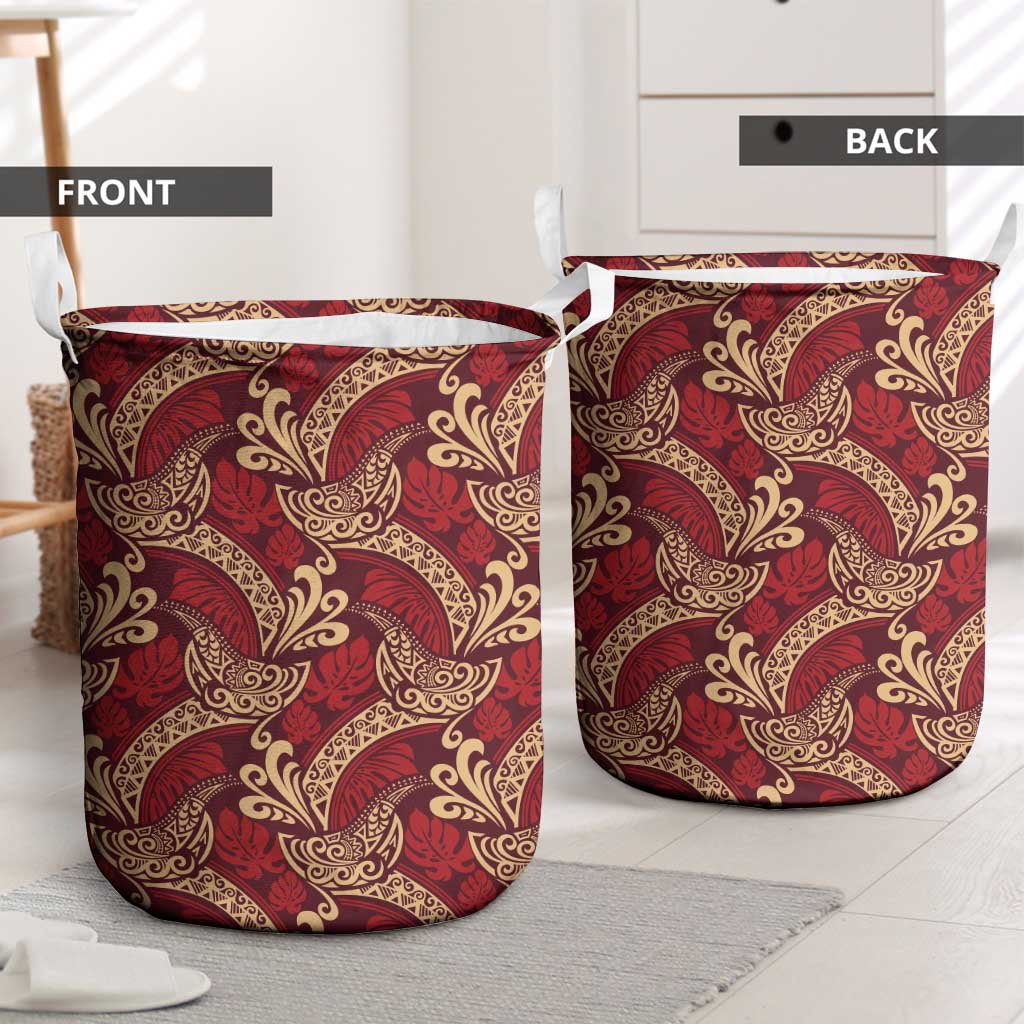 Luxury Red Monstera Laundry Basket Polynesian Tribal Pattern LT01 - Polynesian Pride