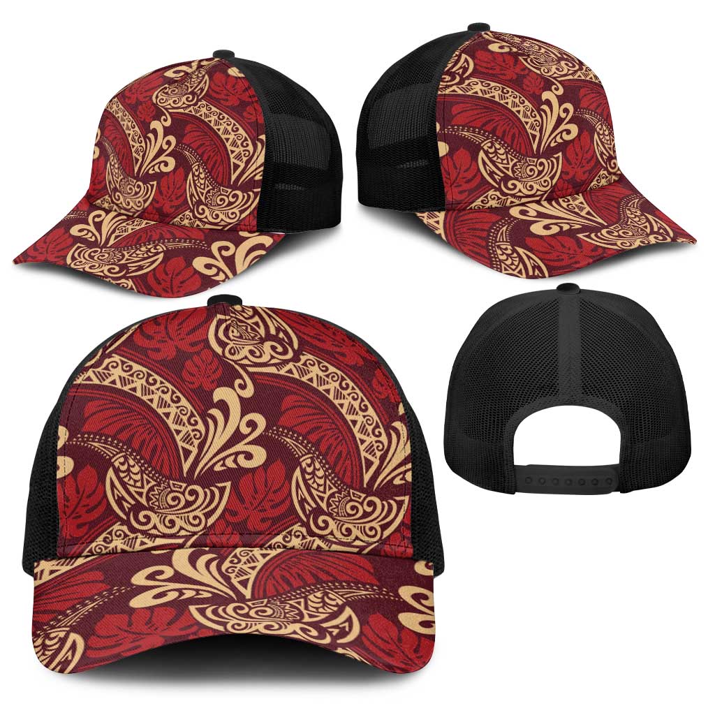 Luxury Red Monstera Baseball Net Cap Polynesian Tribal Pattern LT01 - Polynesian Pride