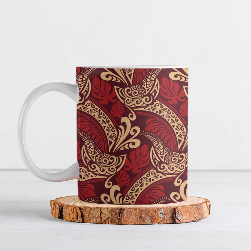 Luxury Red Monstera Ceramic Mug Polynesian Tribal Pattern LT01 Red - Polynesian Pride