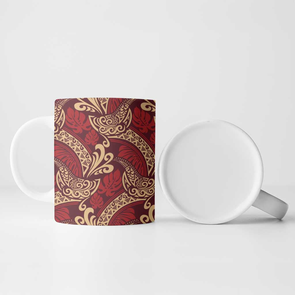 Luxury Red Monstera Ceramic Mug Polynesian Tribal Pattern LT01 - Polynesian Pride