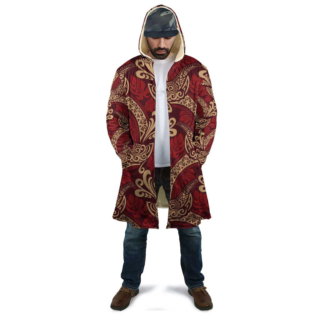 Luxury Red Monstera Cloak Polynesian Tribal Pattern LT01 - Polynesian Pride