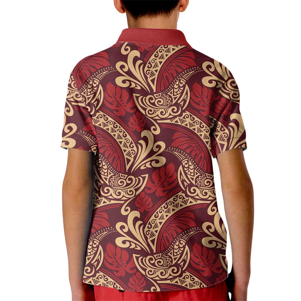 Luxury Red Monstera Kid Polo Shirt Polynesian Tribal Pattern LT01 - Polynesian Pride