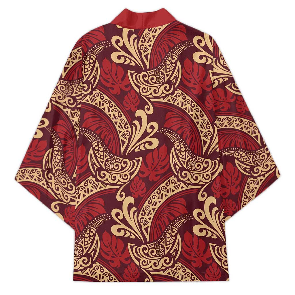 Luxury Red Monstera Kimono Polynesian Tribal Pattern LT01 - Polynesian Pride