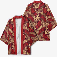 Luxury Red Monstera Kimono Polynesian Tribal Pattern LT01 - Polynesian Pride