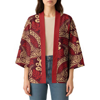Luxury Red Monstera Kimono Polynesian Tribal Pattern LT01 - Polynesian Pride