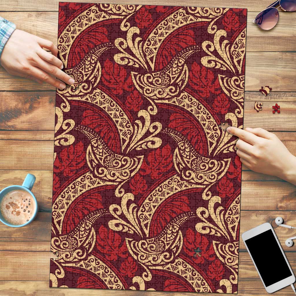 Luxury Red Monstera Puzzle Polynesian Tribal Pattern LT01 Red - Polynesian Pride