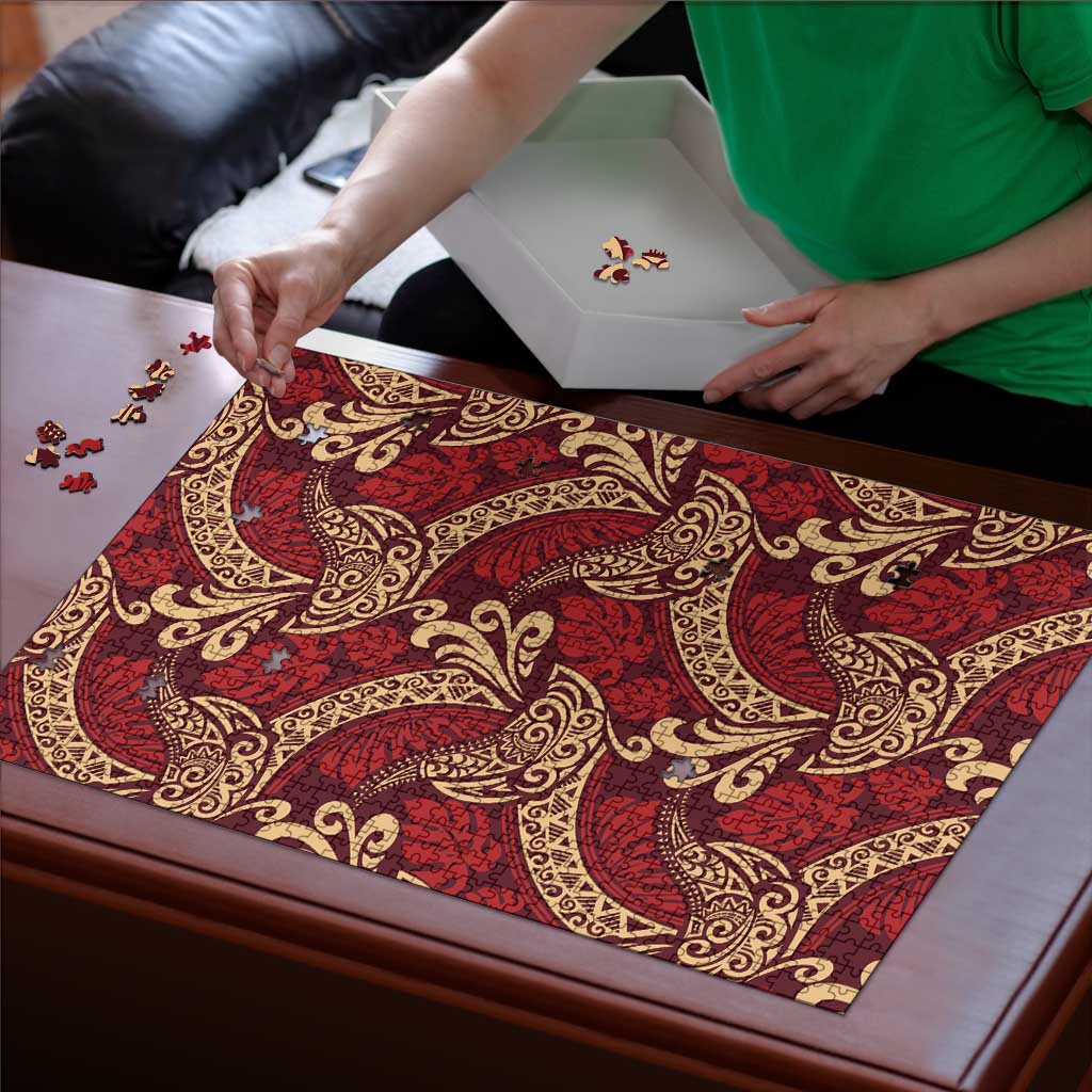 Luxury Red Monstera Puzzle Polynesian Tribal Pattern LT01 - Polynesian Pride