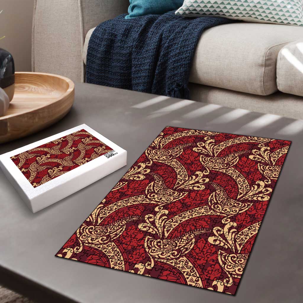 Luxury Red Monstera Puzzle Polynesian Tribal Pattern LT01 - Polynesian Pride