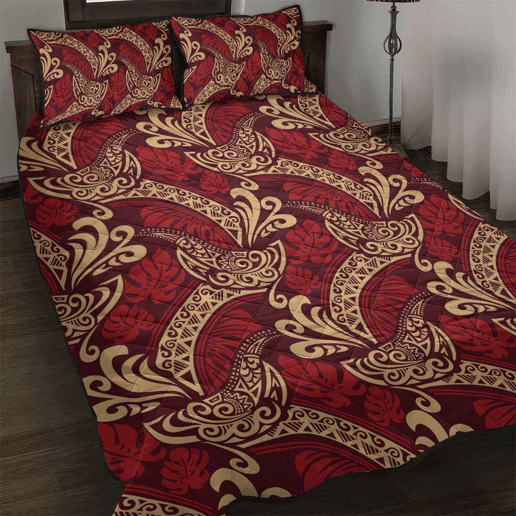 Luxury Red Monstera Quilt Bed Set Polynesian Tribal Pattern LT01 Red - Polynesian Pride