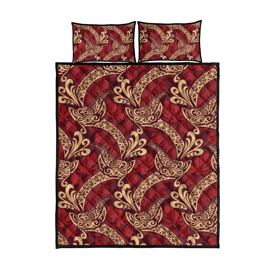 Luxury Red Monstera Quilt Bed Set Polynesian Tribal Pattern LT01 - Polynesian Pride