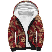 Luxury Red Monstera Sherpa Hoodie Polynesian Tribal Pattern LT01 Unisex Red - Polynesian Pride
