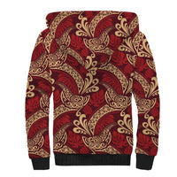 Luxury Red Monstera Sherpa Hoodie Polynesian Tribal Pattern LT01 - Polynesian Pride