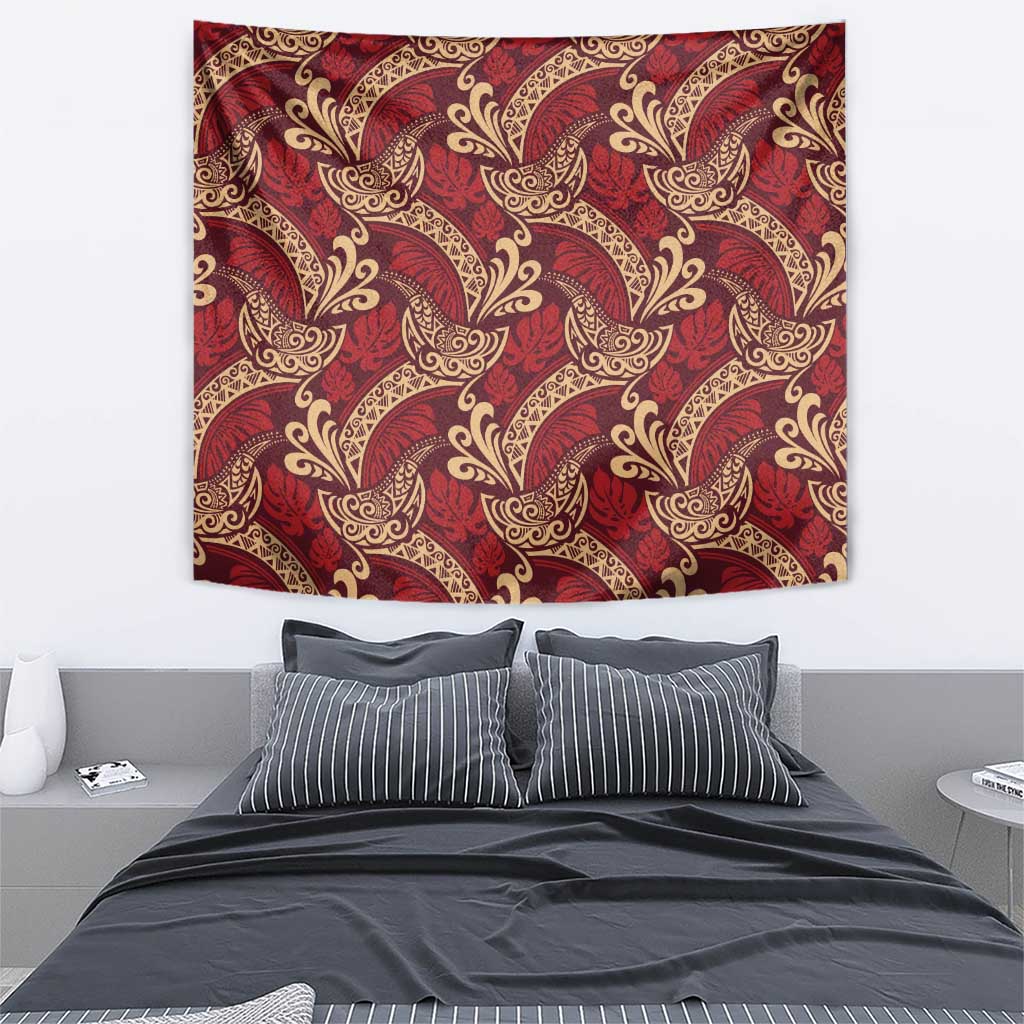 Luxury Red Monstera Tapestry Polynesian Tribal Pattern LT01 - Polynesian Pride