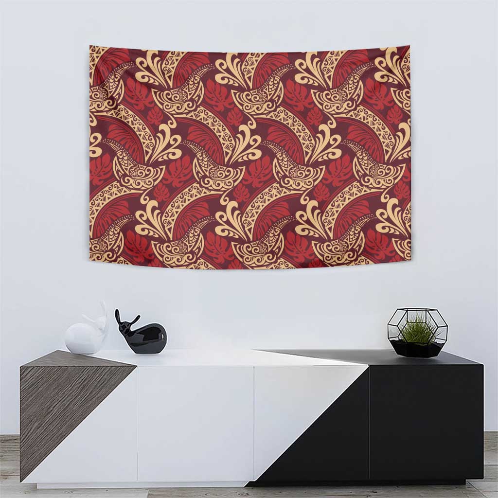 Luxury Red Monstera Tapestry Polynesian Tribal Pattern LT01 - Polynesian Pride