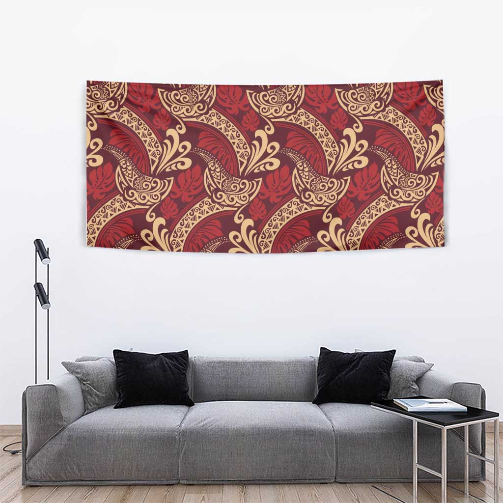 Luxury Red Monstera Tapestry Polynesian Tribal Pattern LT01 - Polynesian Pride